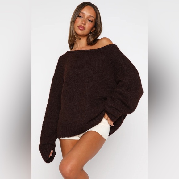 White Fox Boutique Softer Love Knit Sweater Chocolate S/M - Picture 4 of 11